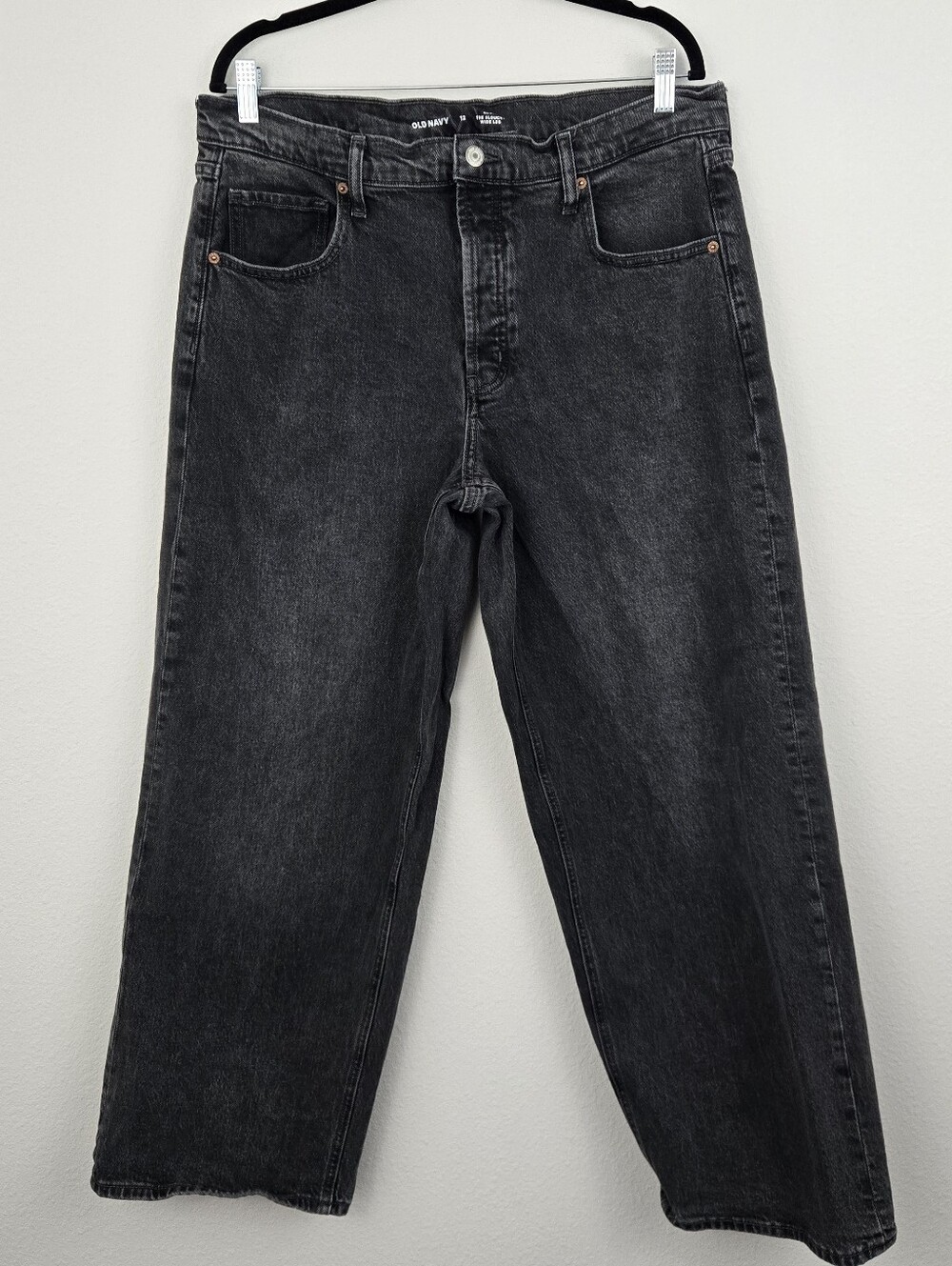 Black Old Navy Mid Rise The Slouchy Wide Leg Jeans